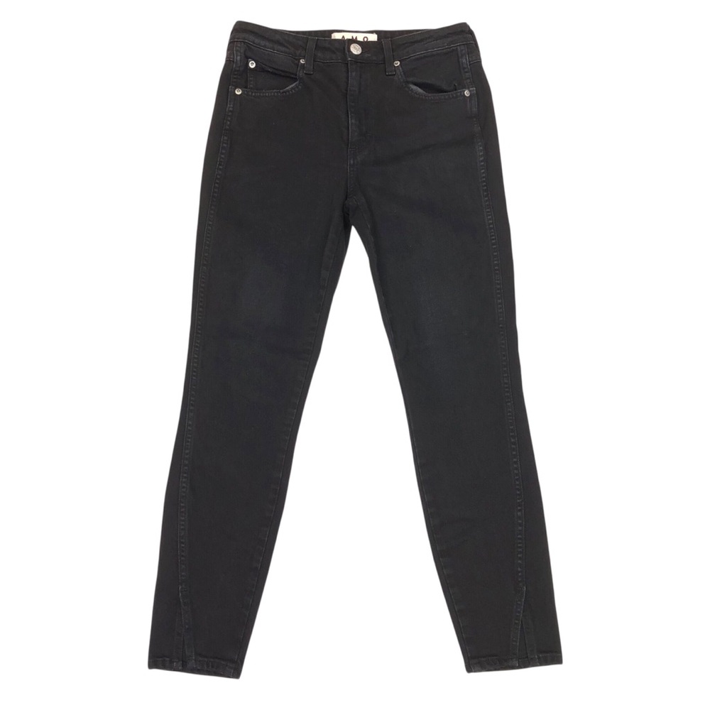 AMO Women’s High Rise Twist Slit Hem Skinny Jeans in Black Magic Size 28 28X27